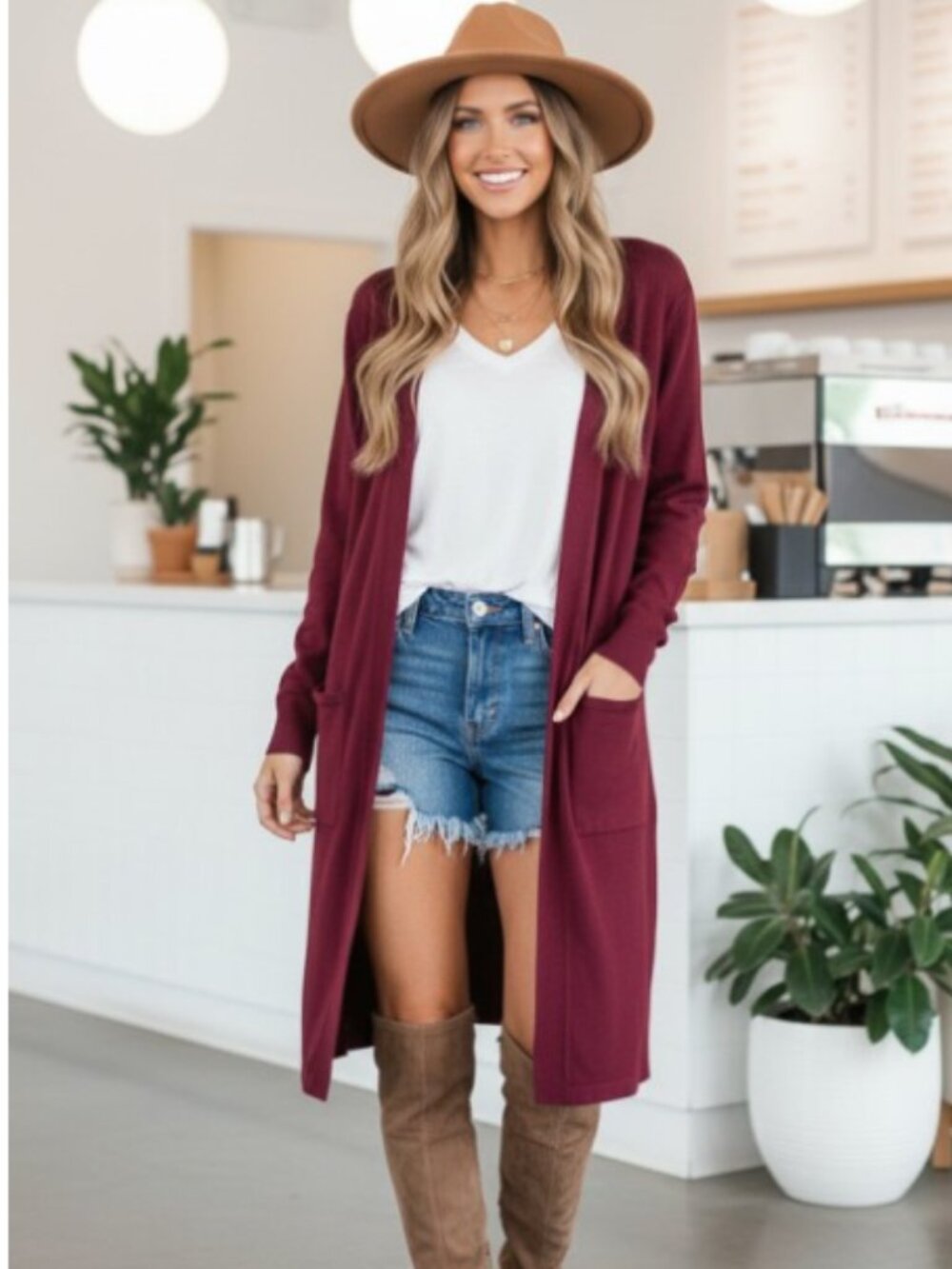 Twenty Ten Wine Longline Open Cardigan